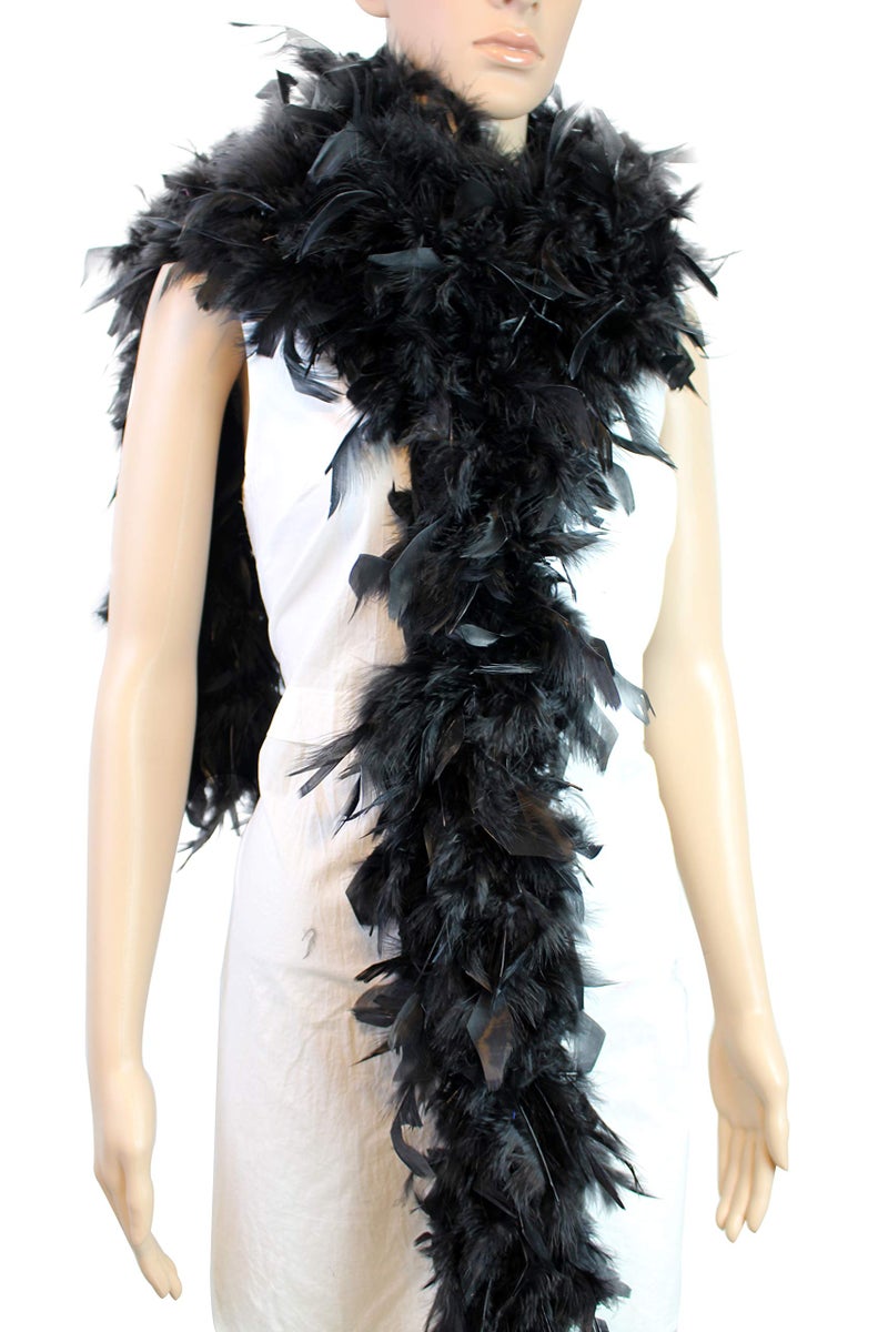 Flydreamfeathers 80 Gram, 2 yards Long Turkey Chandelle Feather Boa 10 Color, Great for Party, Wedding, Halloween Costume, Christmas Tree Decoration (Black) - Image 1